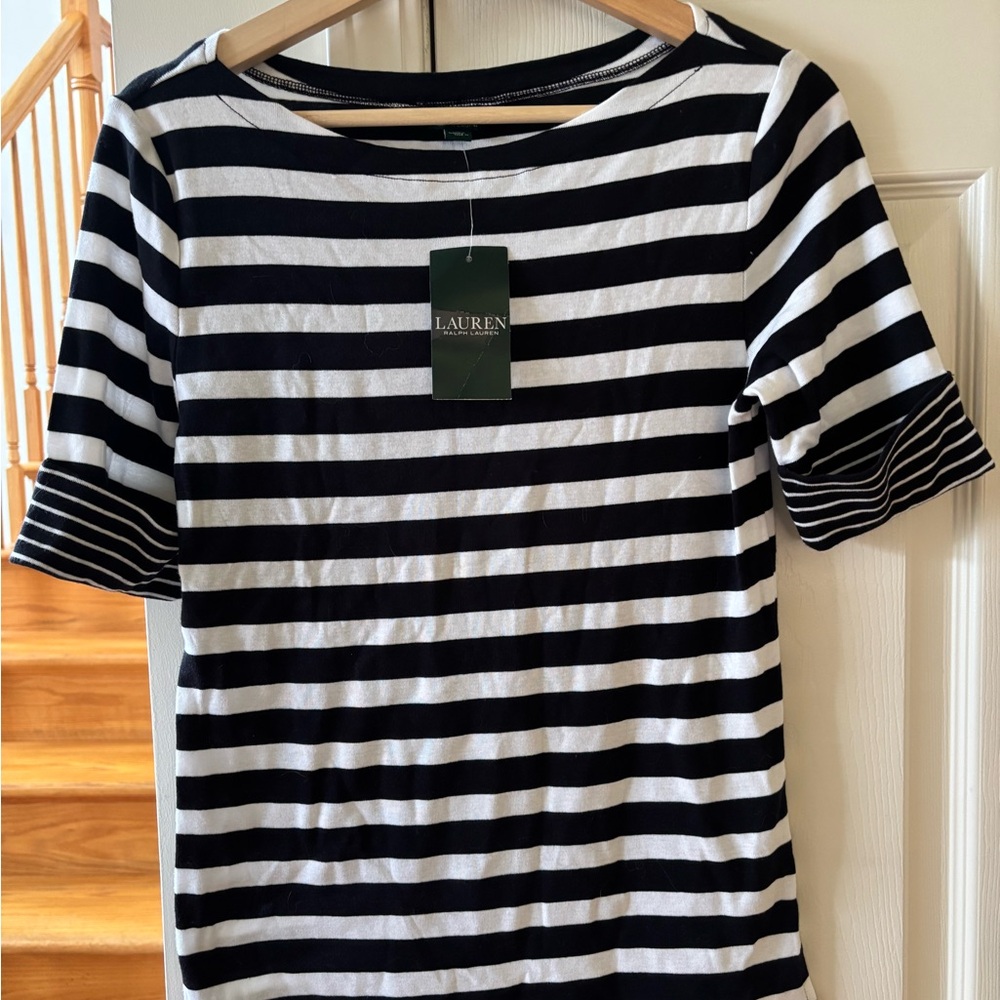 Ralph Lauren Black and White Striped Short Sleeve Tee